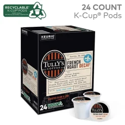 Tully's French Roast Decaf Coffee Keurig® K-Cup® Pods, Dark Roast, 24/Box (192419)