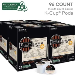 Tully's Hawaiian Blend Coffee Keurig® K-Cup® Pods, Medium Roast, 96/Carton (66064)