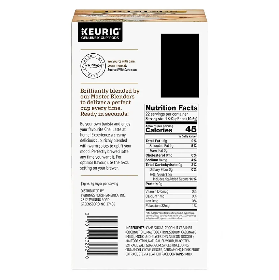 Twinings Chai Latte Black Tea, Keurig® K-Cup® Pods, 22/Box (TNA78919)