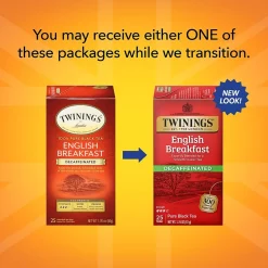 Twinings Classic Decaffeinated English Breakfast Tea, 25/Box (TNA51727)