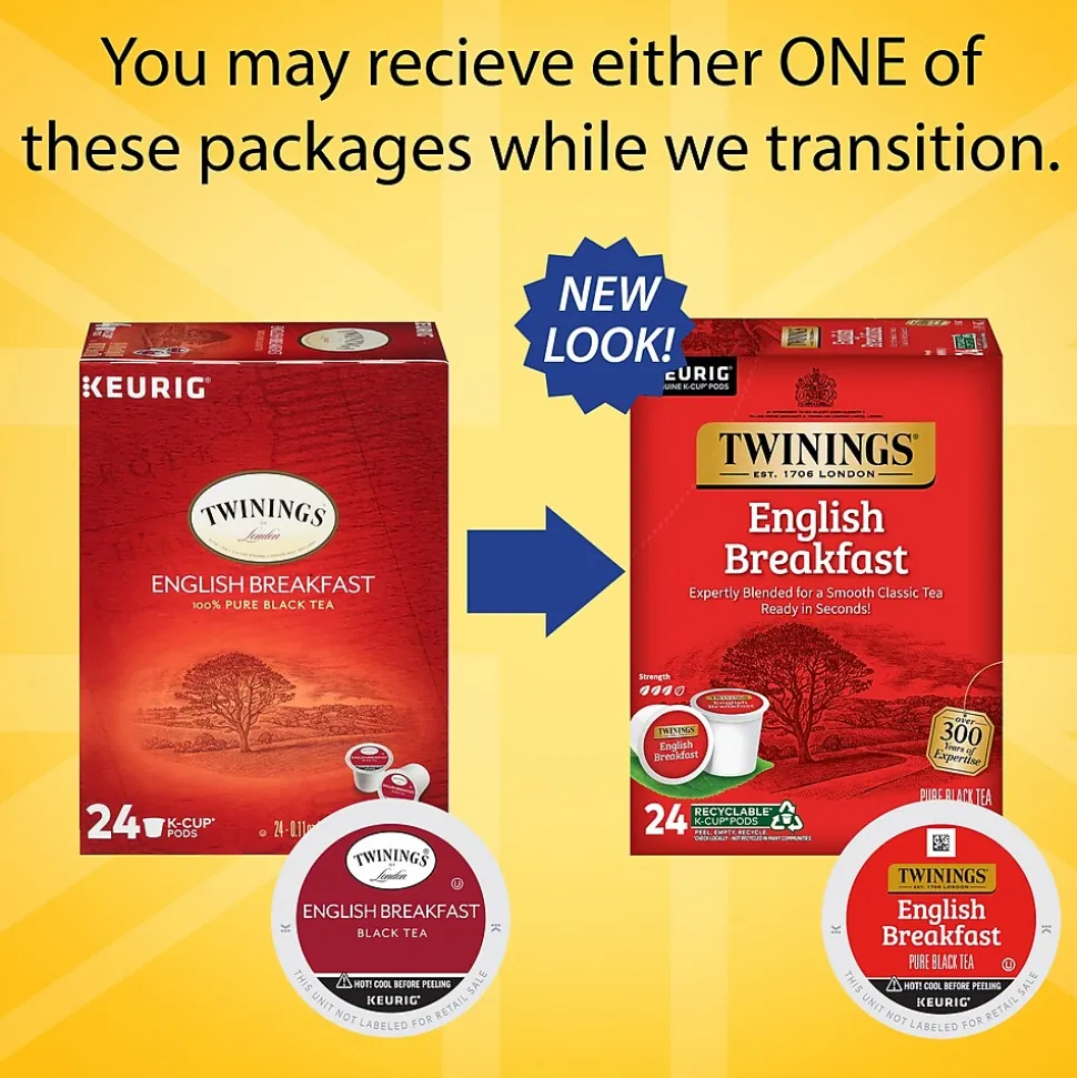 Twinings English Breakfast Black Tea, Keurig® K-Cup® Pods, 24/Box (TNA85780)