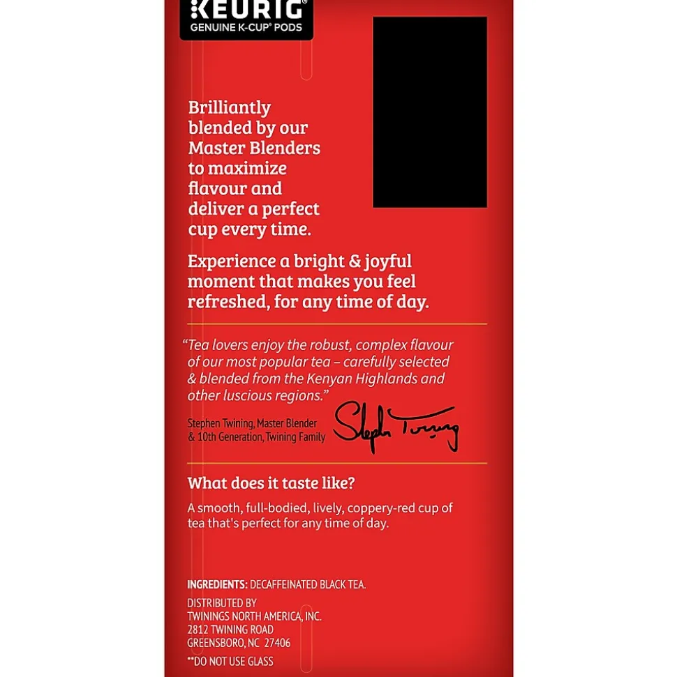 Twinings English Breakfast Decaf Black Tea, Keurig® K-Cup® Pods, 24/Box (TNA85784)