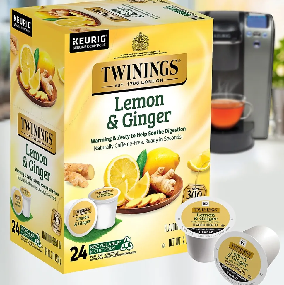 Twinings Lemon & Ginger Herbal Tea, Keurig® K-Cup® Pods, 24/Box (TNA89556)