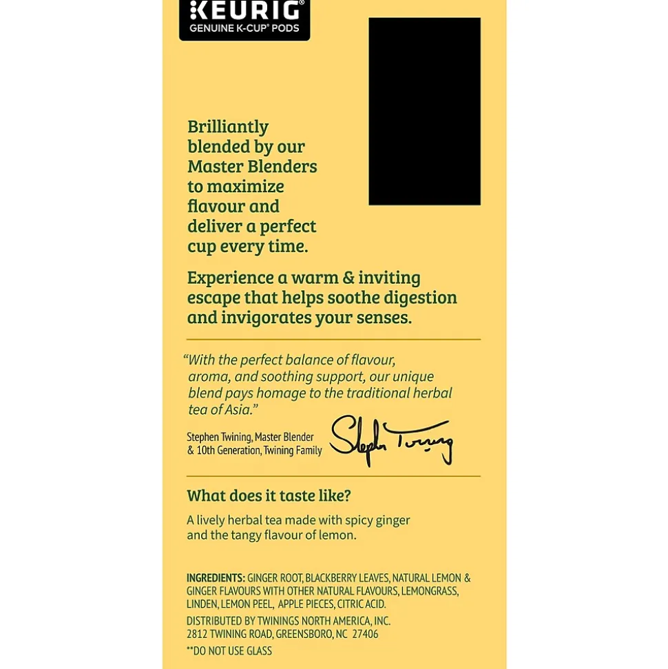 Twinings Lemon & Ginger Herbal Tea, Keurig® K-Cup® Pods, 24/Box (TNA89556)