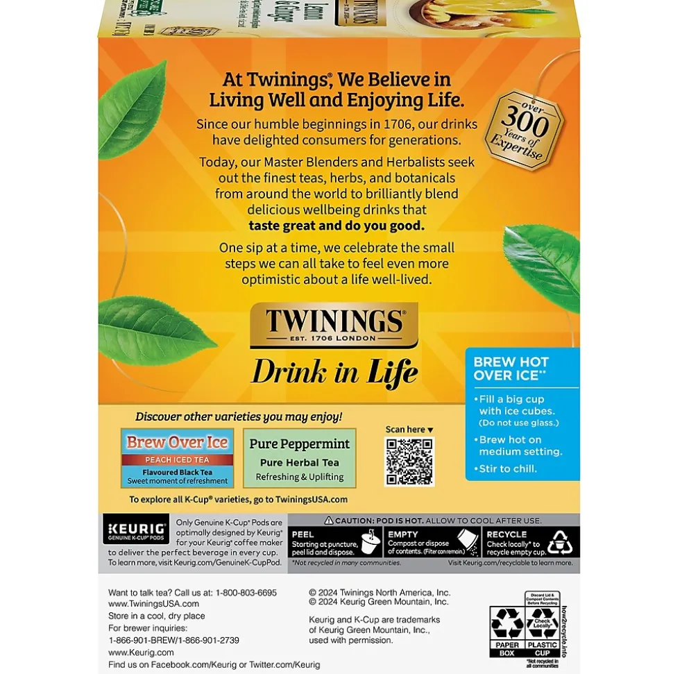 Twinings Lemon & Ginger Herbal Tea, Keurig® K-Cup® Pods, 24/Box (TNA89556)