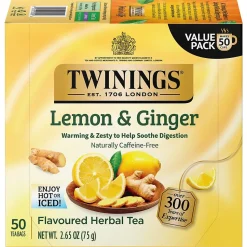Twinings Lemon and Ginger Herbal Tea Bags, 50/Box (F14990)