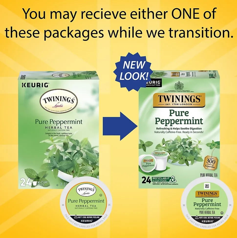 Twinings Pure Peppermint Herbal Tea, Keurig® K-Cup® Pods, 96/Carton (TNA85813CT)