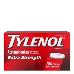 Tylenol Extra Strength Caplets, Fever Reducer and Pain Reliever, 500 mg, 100 Count (931218)