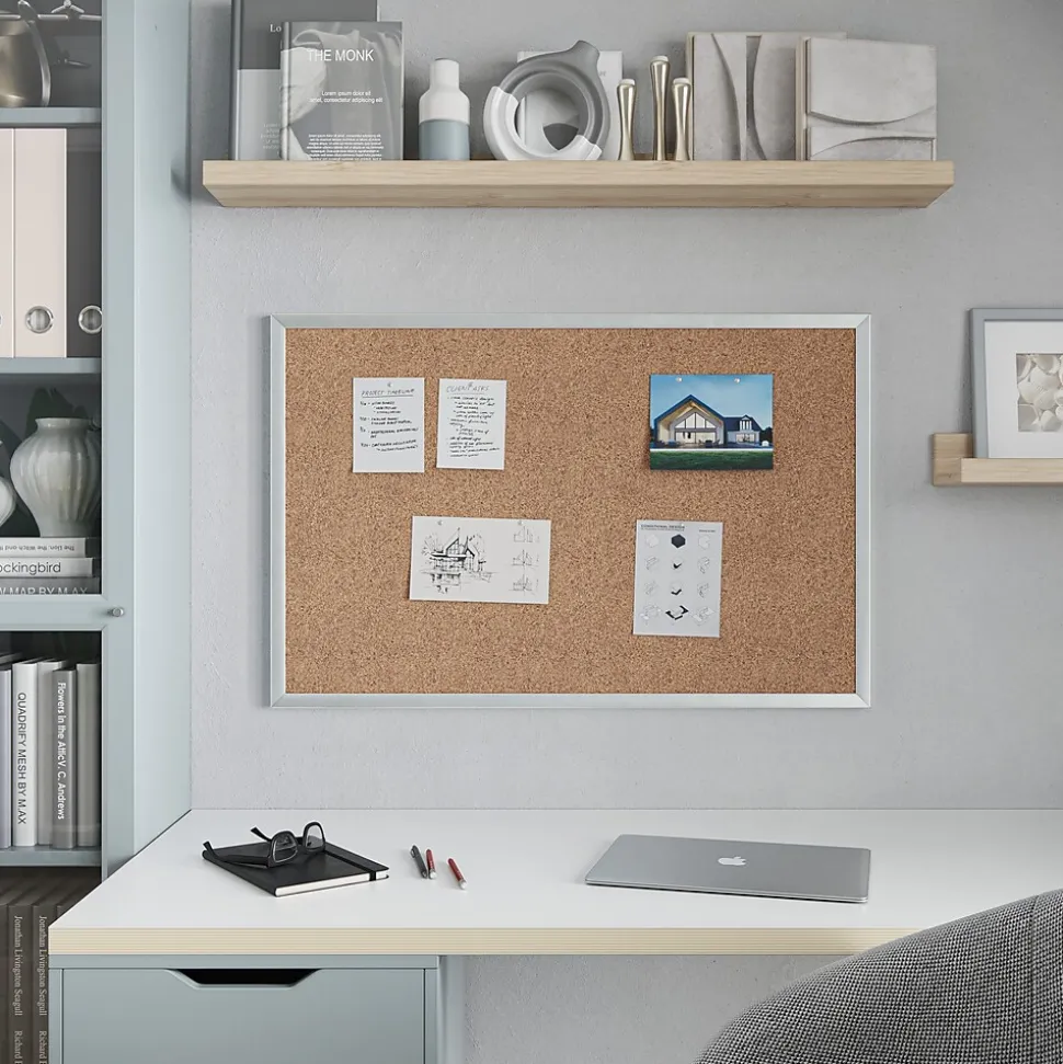 U Brands Cork Bulletin Board, 35" x 23", Silver Aluminum Frame