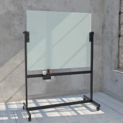 U Brands Glass Mobile Dry-Erase Whiteboard, 4' x 3' (2914U00-01)