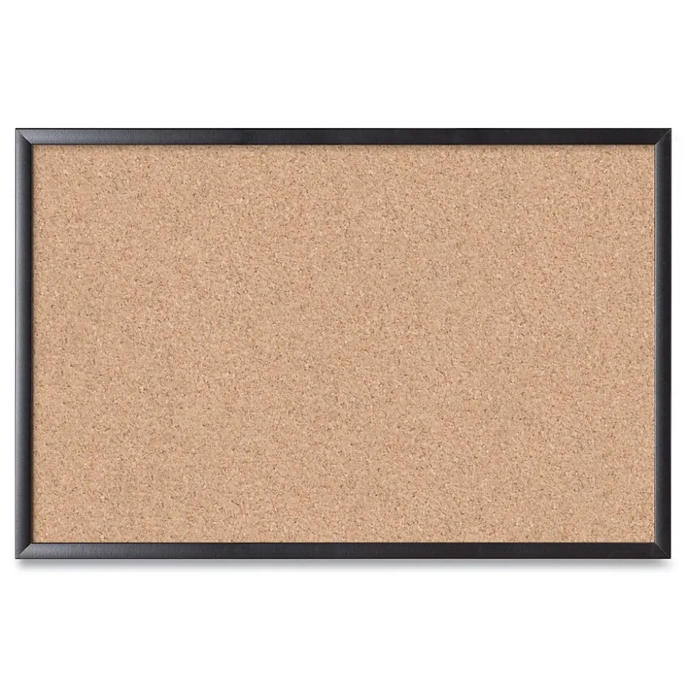U Brands Self-Healing Cork Bulletin Board, 35" x 23", Black Finish (00301AANNN)