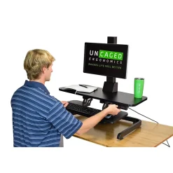 Uncaged Ergonomics Electric Standing Desk Conversion Powered Sit to Stand Converter, Black (ESDC-b)