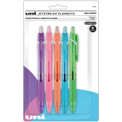 uni Jetstream Elements Ballpoint Pens, Medium Point, 1.0mm, Assorted Ink, 5/Pack (70138)