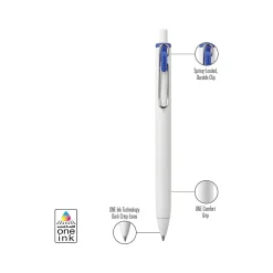 uni one Retractable Gel Pens, Medium Point, 0.7mm, Blue Ink, Dozen (70363)