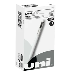 uni one Retractable Gel Pens, Medium Point, 0.7mm, Black Ink, Dozen (70362)