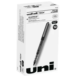 Uni Vision Rollerball Pen,Micro Point, Black Ink, Dozen (60106)