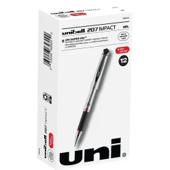 uni-ball 207 Impact Gel Pens, Bold Point, Red Ink, Dozen (65802)