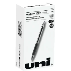 uniball 207 Needle Retractable Gel Pens, Medium Point, 0.7mm, Black Ink, Dozen (1736097)