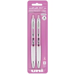 uniball 207 Pink Ribbon Retractable Gel Pens, Medium Point, 0.7mm, Black, 2/Pack (1745148)