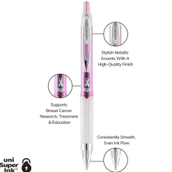 uniball 207 Pink Ribbon Retractable Gel Pens, Medium Point, 0.7mm, Black Ink, Dozen (1745267)