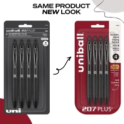 uni-ball 207 Plus+ Retractable Gel Pens, Medium Point, 0.7mm, Black Ink, 4/Pack (70460)