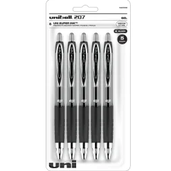 uniball 207 Retractable Gel Pens, Medium Point, 0.7mm, Black Ink, 5/Pack (1960239)