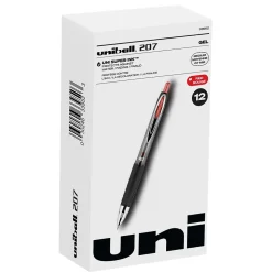 uniball 207 Retractable Gel Pens, Medium Point, 0.7mm, Red Ink, Dozen (33952)