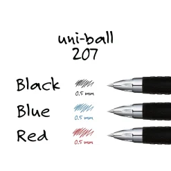 uni-ball 207 Retractable Gel Pens, Micro Point, Black Ink, 4/Pack (61270)