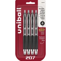uni-ball 207 Signo RT Retractable Gel Pens, Medium Point, 0.7mm, Black Ink, 4/Pack (33960)