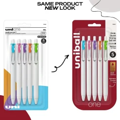 uni-ball one Retractable Gel Pen, Medium Point, 0.7mm, Assorted Ink, 5/Pack (70381)