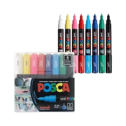 uni-ball Posca PC-1M Paint Markers, Fine Tip, Assorted Colors, 8/Pack (PC1M8C)