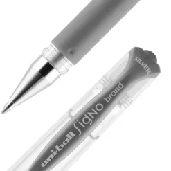 uniball Signo Gel Impact Pens, Bold Point, 1.0mm, Silver Ink (60658)