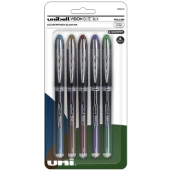uniball Vision Elite BLX Rollerball Pens, Micro Point, 0.5mm, Assorted Ink, 5/Pack (1832410)