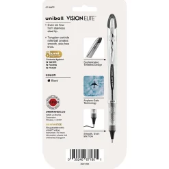 uni-ball Vision Elite Rollerball Pen, Bold Point, 0.8mm, Black Ink, 4/Pack (67180)