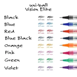 uni-ball Vision Elite Rollerball Pens, Micro Point, Assorted Colors Ink, 8 Pack (58092)