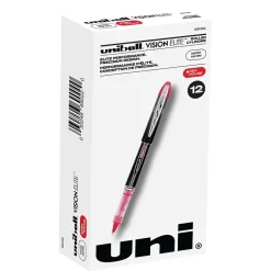 uniball Vision Elite Rollerball Pens, Micro Point, 0.5mm, Red Ink, Dozen (69022)