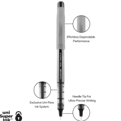 uniball Vision Needle Rollerball Pens, Fine Point, 0.7mm, Black Ink, Dozen (1734903)