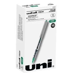 uni-ball Vision Roller Ball Pen, Fine Point, 0.7mm, Green Ink, 12/Pack (60386)
