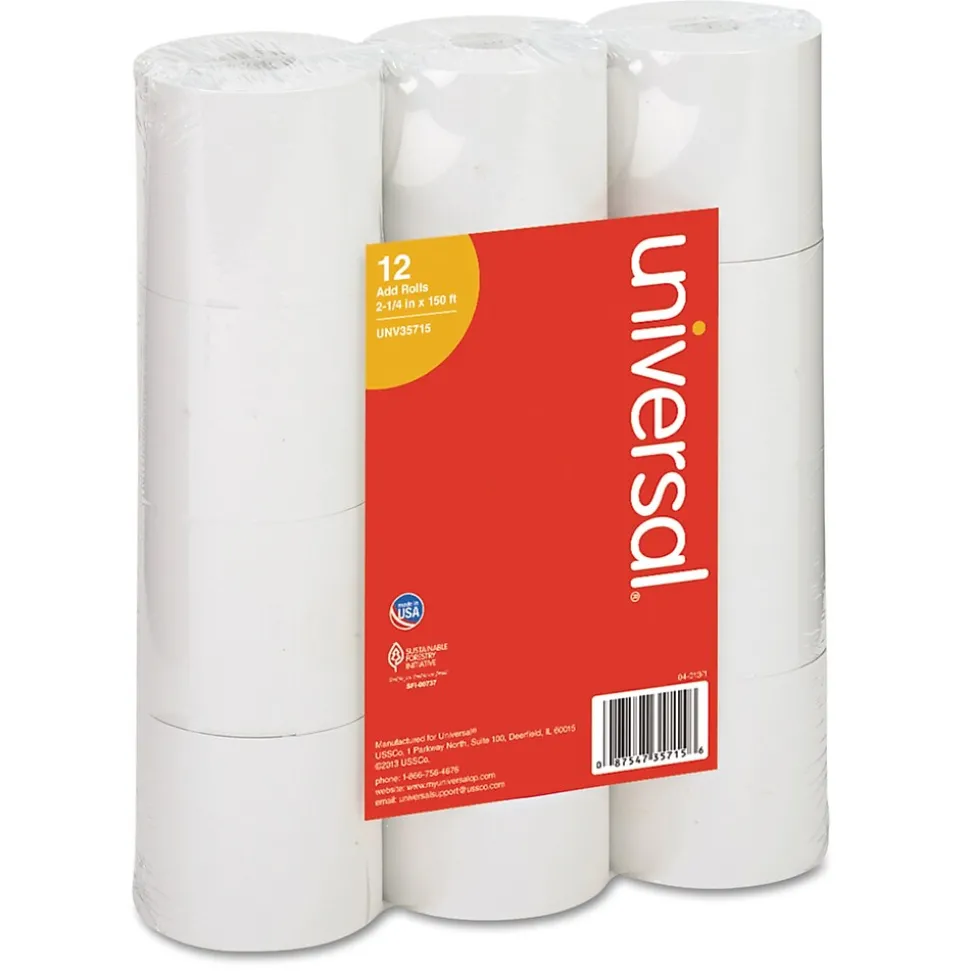Universal Bond Paper Rolls, 2 1/4" x 150', 12/Pack (UNV35715)