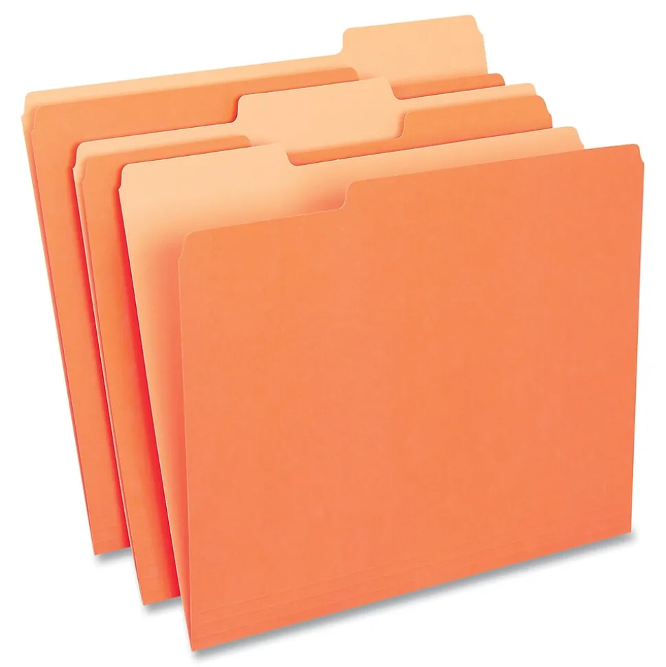 Universal Colored File Folders, 1/3 Cut One-Ply Tab, Letter, Orange, 100/Box