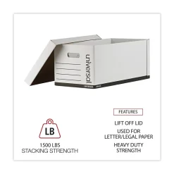 Universal Extra-Strength Storage Box, Letter/Legal Size, White, Stacking Strength 1,500 lbs., 12/Ct
