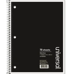 Universal Wirebound Notebook, 8 x 10.5, Wide Ruled, 70 Sheets, Assorted Color Cover (UNV66620)