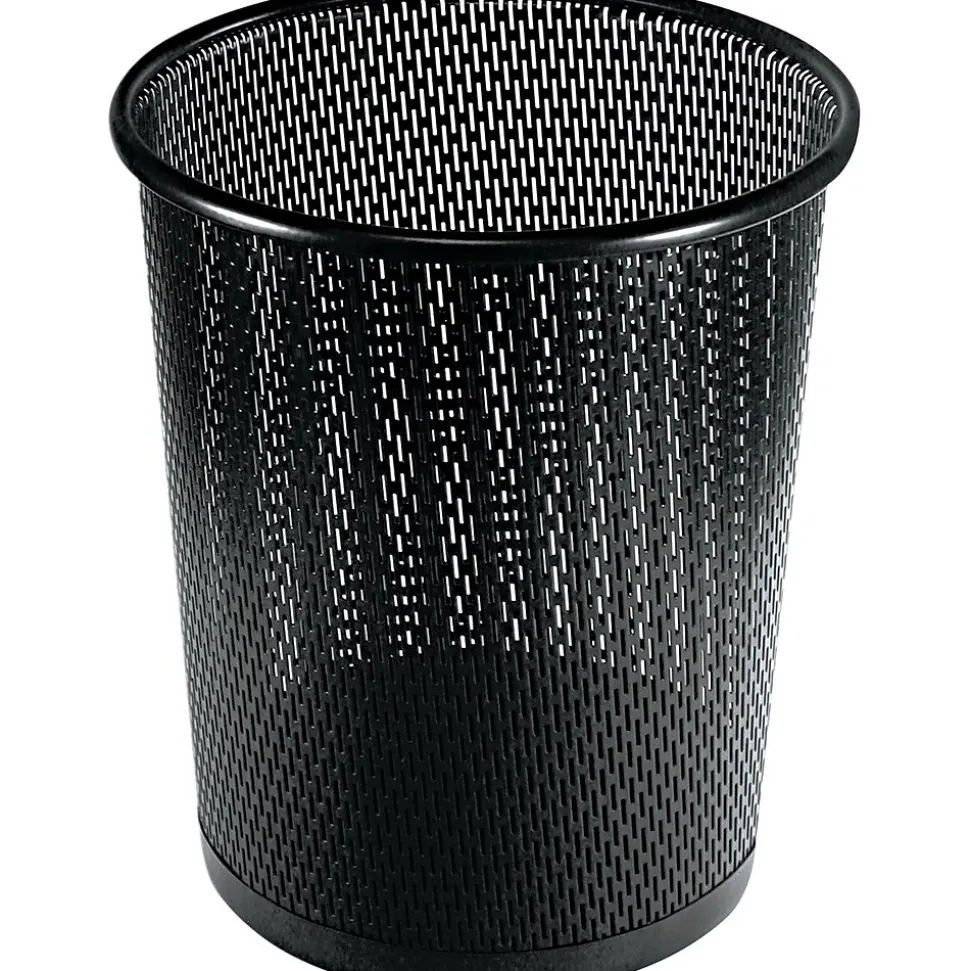 Urban Collection Punched Metal Wastebin, 595.82 Ml, Steel, Black Satin, 9"dia
