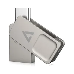 V7 Dual-Purpose 64GB USB-C/USB 3.2 Flash Drive, Silver (VF364GTC)