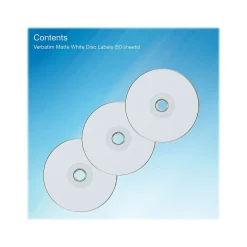 Verbatim Inkjet Media Labels, White, 7 Labels/Sheet, 50 Sheets/Pack (71126)