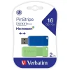 Verbatim PinStripe 16GB USB 2.0 Type A Flash Drive, Blue/Green (99149)