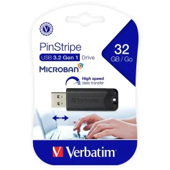 Verbatim PinStripe 32GB USB 3.2 Type A Flash Drive, Black (49317)