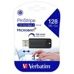 Verbatim PinStripe 128GB USB 3.2 Type A Flash Drive, Black (49319)