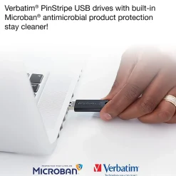 Verbatim PinStripe 128GB USB 3.2 Type A Flash Drive, Black (49319)