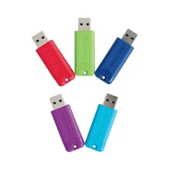 Verbatim PinStripe 32GB USB 3.0 Type-A Flash Drive, Assorted Colors, 5/Pack (70388)
